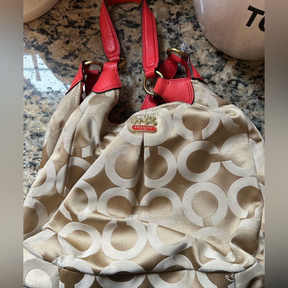 Coach bag, tan and orange.  Perfect condition.